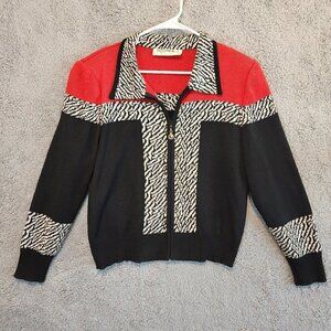 ERIC STEVEN Zip Front Cardigan Sweater Red Black White 90's Y2K Retro Vintage